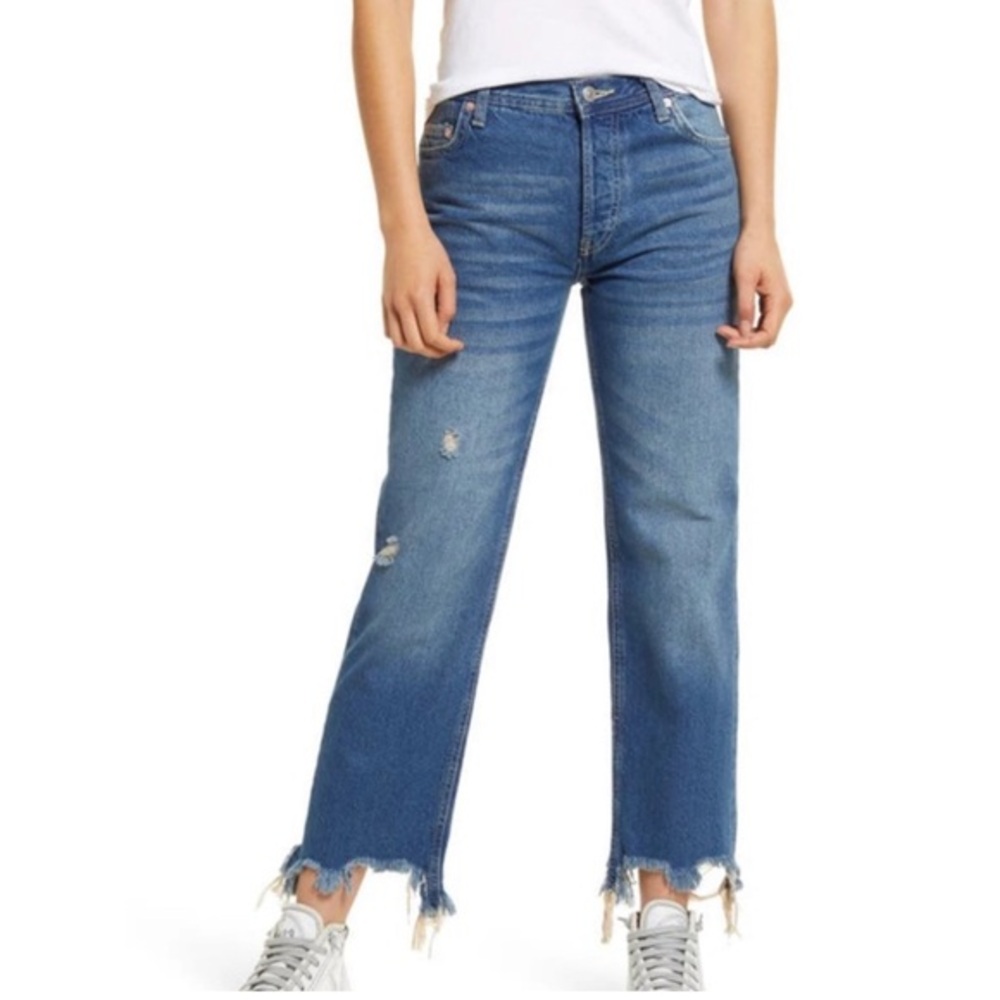 NWT Free People Maggie Mid-Rise Straight-Leg Jeans Sequoia Blue, Size 27